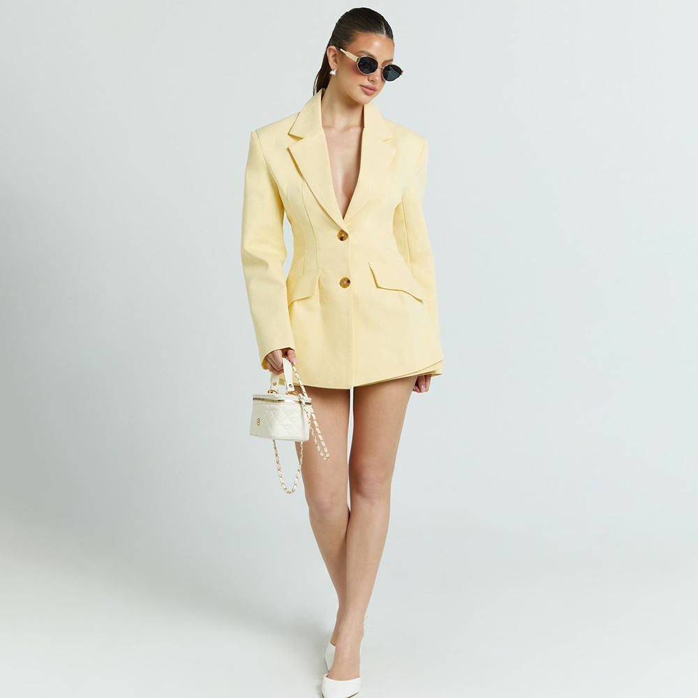 Yellow Formal Wear Women - Lichtgeel dames 2-delig pak met ingekeepte