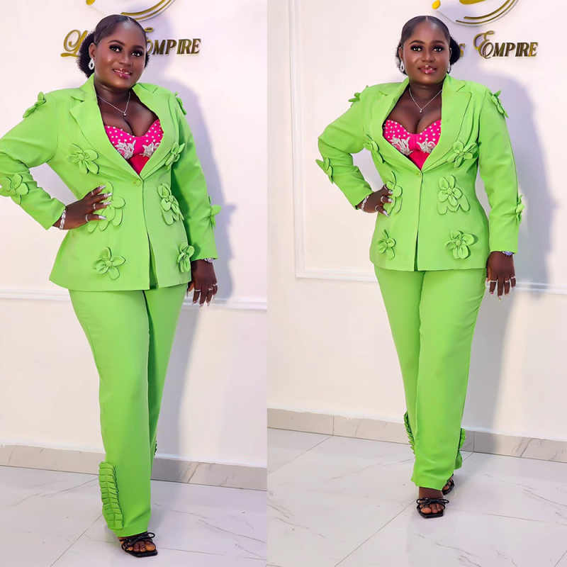 Women Formal Wear For Plus Size - Plus Size Groene Vrouwen Blazer Sets