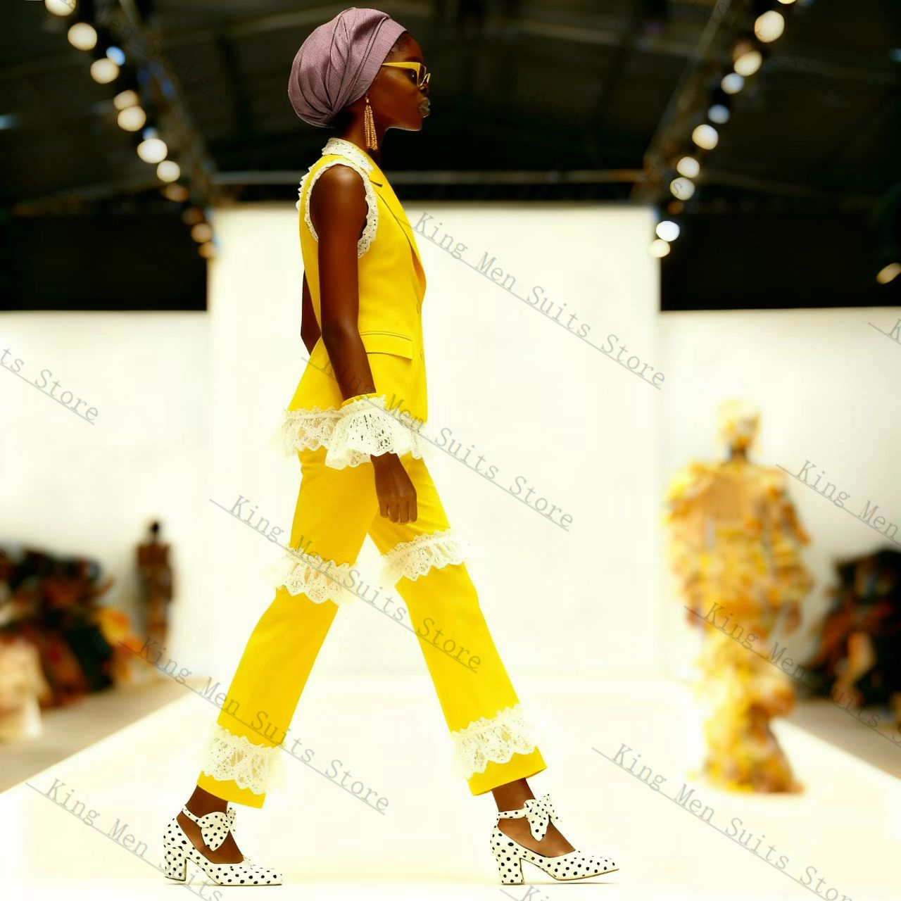 Geel Wit Kant Vrouwen Pak Set  - Yellow Formal Wear Women recensie en prijs