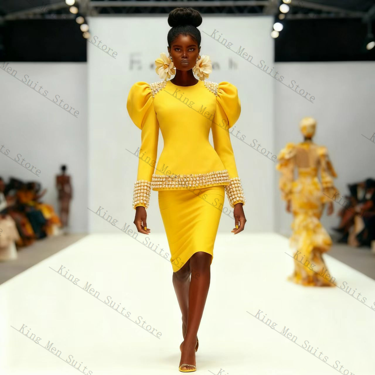 Geel Zwart Vrouwen Pak Set 2-d - Yellow Formal Wear Women recensie en prijs